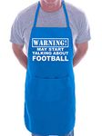 Print4U Warning May Talk About Football Fan Funny BBQ Novelty Cooking Apron Blue