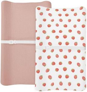 Changing Pad Cover for Baby Boy Girl 2 Pack, Muslin Changing Table Pad Covers with Boho Style, Neutral Nursery Bedding Essentials Soft and Breathable (Strawberry & Pale Pink)