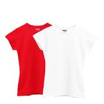 Hangout Hub Girl's Round Neck Solid T-Shirts Girls Plain Tshirt (Red White;10-12 Years) Pack of 2 Kids T-Shirts
