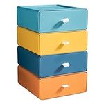 WINOMO 4pcs Stacking Chest Drawer Shallow Box Plastic Compact Storage Drawer Unit Underwear Sock Bra Organizer Bin for Home Bathroom Desktop Office Closet Cabinet