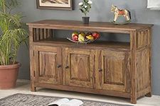 BL Wood Furniture Sheesham Wood Turner Storage Sideboard with 3 Door for Living Room | Natural Finish