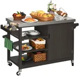 YITAHOME XL Outdoor Storage Cabinet - Versatile Solid Wood Movable Patio Table with Stainless Steel Top, Spice Rack, and Side Handle, Kitchen Island with Storage or Bar Cart
