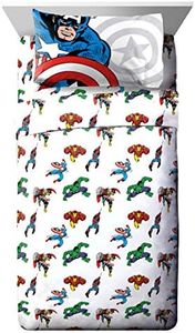 Marvel Avengers Comic Cool Queen Sheet Set - 4 Piece Set Super Soft and Cozy Kid s Bedding Features Captain America, Spiderman, & Iron Man - Fade Resistant Microfiber Sheets (Official Marvel Product)