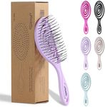 Ninabella Mini Detangling Hair Brush for Women & Men - Does not Pull, Removes Tangles, Brushes for Straight, Curly & Wet Hair - Unique Spiral Detangle Brush -Perfect for on the go, Lilac