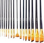 Mont Marte Art Paint Brush Set, 15 Piece. Includes 15 Taklon Bristle Paint Brushes and Easel Wallet with Zip Fastening. Suitable for Acrylic, Oil and Watercolor Painting.