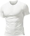 Men's Slub Henleys T-Shirt Short Sleeve Lightweight Relaxed Fit Casual with 3 Buttons Placket Round Neck Shirts Color White Size L