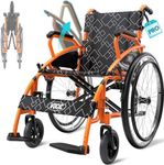 Upgraded 25 Lightweight Foldable Transport Wheelchair, Double-Brake Design Wheelchair with Self-Propelled for Seniors with 23.6-Inch Large Rear