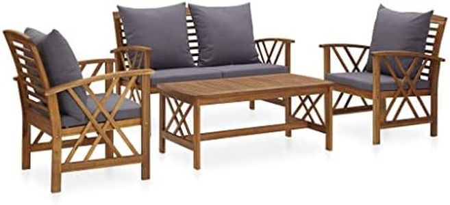 vidaXL Solid Acacia Wood Garden Lounge Set with Cushions 4 Piece Wooden Outdoor Patio Seat Seating Chair Coffee Table Sitting Furniture Setting