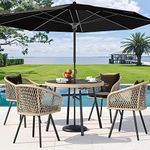 YITAHOME 5-Piece Outdoor Dining Set with Umbralle Hole, Rattan Patio Dinging Set for 4 with Cup Holders Soft Cushions and Glass Top Dining Table for Backyard Deck Bacony (Light Brown + Black)