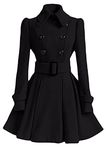 EFOFEI Lady's Wool Blend Winter Flary Coat Elegant Cotton Wool Outwear Mid-Length Trench Coat BLK L