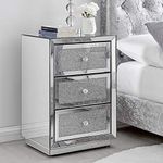 Furniturebox UK Stella Crushed Diamon Mirrored Crystal Bedside Table Bedside Cabinet Modern Stylish 3 Drawer Bedroom Storage Bedroom Furniture