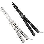 JIUAI Butterfly Knife, Stainless Steel Balisong Trainer Martial Arts Practice Swords, Unsharpened Blade 100% Safe for Practicing Flipping Tricks -2Pcs