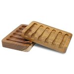 2PCS Self Draining Soap Dishes by HTB, Teak Wood Soap Holder, Soap Saver for Shower, Bathroom, Bath Tub, Kitchen Sponges, Easy Dry Extend Soap Life