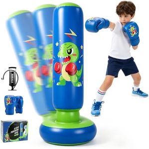 RORALA 66 Inch Inflatable Punching Bag for Kids with Boxing Gloves, Children's Boxing Bag Set Dinosaur Toy & Gifts for Boys Girls Aged 3 to 12 to Practice Karate, Taekwondo