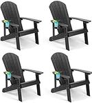 hOmeQomi Adirondack Chairs Set of 4, All Weather Resistant Plastic Chairs with Cup Holder, 5 Easy Steps to Install, Outdoor Chairs for Patio, Garden, Backyard Deck, Lawn, Fire Pit - Black