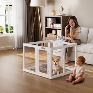 ClimbHope Clear Acrylic Dog Playpen Indoor, Puppy Cat Small Pet Play Pen, Pet Cat Playpen for Rabbits, Dog Fence Crate Kennel Whelping Cage (30", White, 8 Panel)