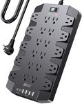 Power Strip, SUPERDANNY 2100J Surge Protector with 22 Outlets, 2 USB-C and 4 USB-A, 6.5Ft Flat Plug Heavy Duty Extension Cord (1875W/15A), Wall Mountable for Home, Office, Dorm, Gaming Room, Black