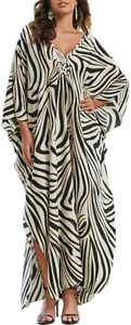 Bsubseach Mujer Traje de baño Vestido Largo Caftán de Tallas Grandes con Abertura Lateral con Cuello en V Cebra Beige