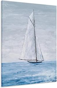 Yihui Arts Coastal Canvas Wall Art - Blue and White Nautical Boat Painting for Bathroom, Living Room, Bedroom, and Hallway Decor