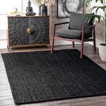 Nefity Reversible Braided Jute Rug | Natural Handwoven Carpet for Living Room, Bedroom, Office & Guest Room | Eco-Friendly Durable Floor Mat & Home Décor Accent Size (9X12 Feet Black)