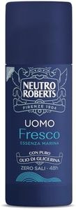 Neutro Roberts, Deodorante Stick Fresco Uomo Essenza Marina, Con antiodore, Zero Sali di Alluminio, Zero Macchie, Con Puro Olio di Glicerina, Deodorante Uomo, Dermatologicamente Testato, 40 ml, 48h