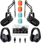 Movo Portable Podcast Equipment Bundle for iPhone/Android Phones- Podcast Kit with Audio Interface, 2 CastMic Dynamic Mics, 2 Headphones, 2 Boom Arms - for Smartphones, Computers, PC and Mac