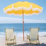 PHI VILLA 7ft Patio Umbrellas with Fringe, Outdoor Tilt Beach Umbrella Portable for Sand, UPF 50+ Canopy with 8 High Wind Proof Fiberglass Ribs and Carry Bag, Sunset Yellow