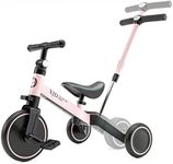 XJD 4 in 1 Kids Tricycles for 1-3 Years Old Boys Girls Kids Balance Bike with Parent Handle Putter Toddler Trike for Baby with Adjustable Seat and Detachable Pedals (4 IN 1, Pink with Push Handlebar)