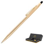 Gold Cross Pen | Personalized Cross Classic Century 23 Karat Gold Plated Ballpoint. Engraved Gift Pen for Awards or Celebrations Gift Box Included.