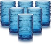 HomeVogue Hobnail Drinking Glasses with Straws Set of 6, 15 oz Vintage Glassware Iced Coffee Cups, Cocktail Glasses Set, Bar Tumbler Glassware Set for Beer, Juice, Whiskey, Milk (Blue)