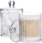 Zollyss Plastic Cotton Swab Ball Pad Holder, 15 Oz Qtip Apothecary Jar Clear Bathroom Container Organizer Dispenser (2 Pack)