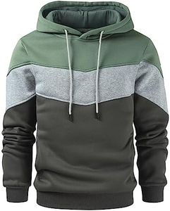 Gesean Men's Novelty Color Block Pullover Fleece Hoodie Long Sleeve Casual Sweatshirt with Pocket, Green, Large