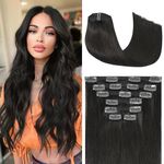 18Inch Dark Brown Clip in Hair Extensions Real Human Hair120 Grams Remy Human Hair Extensions Clip in Soft Silky Straight for Women 7pcs 17clips