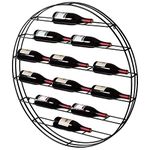 MyGift 12 Bottle Modern Black Metal Round Wall Mounted Wine Display Rack