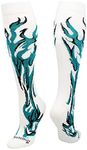 MadSportsStuff Flame Socks Athletic Over the Calf Socks (White/Teal/Black, Large)