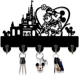 BOVIZIPY Mick Shape Mouse Key Holder - Dog Leash Holder with 5 Key Hooks Decorative for Wall, Wood Housewarming Gifts for Kids& Lovers