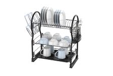 SEVVY Small Iron Dish Rack 3-Tier Dish Drying Rack Kitchen Shelf Drainer Organizer with Utensils and Cup Holder,black