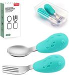 YIVEKO Baby Fork and Spoon Set with Carry Case Baby Training Utensils Self Feeding Toddler Silverware Silicone and Stainless Steel Kids and Toddler Utensil Set-Dinosaur