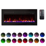 Panana 40-60" Electric Insert Fire, Recessed LED Fireplace 12 Flame Colors Effect Wall/Inset Mounted Fire, Black (50")