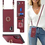 Cavor for Samsung Galaxy Note 10 Plus Case Wallet for Women,Phone Case for Galaxy Note 10 Plus Crossbody Case with Strap，360°Rotatable Ring Holder Kickstand Shockproof Cover-Wine Red