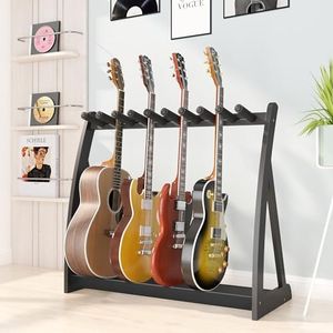 Bamboo Guitar Rack for Multiple Guitars, Adjustable Guitar Stand(Black)