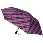 LONDON FOG Mini Rain Umbrella, Automatic Folding Umbrella, Windproof, Lightweight and Packable for Travel, Full 42 Inch Arc, Purple Tartan
