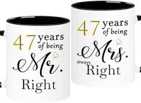 WOSIWULA 47 Year Anniversary Coffee Mugs Set of 2, 47 Years of Being Mr Right/Mrs Always Right, 47th Wedding Anniversary Decorations Gifts Presents Cups for Couple Parents Grandparents, 11oz