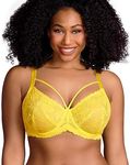 HSIA Minimizer Bras for Women Full Coverage, Unlined Lace Sexy Plus Size Underwire Bra for Large Breasts, Bright Yellow 38I