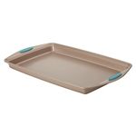 Rachael Ray Cucina Nonstick Bakeware Baking Pan/Cookie Sheet, 11 x 17-Inch, Latte Brown, Agave Blue Handle Grips, Steel, Medium