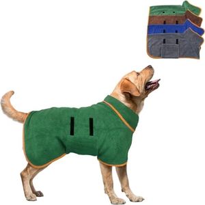 RYUREI Dog Drying Coat - Microfiber Dog Towel Robe Super Absorbent Pet Bathrobe Dry Fast Dog Bag, Adjustable Collar & Belly Strap Fast Drying Coat Pet Dog Cat Bath Robe Towel (Green,XS 4-7KG)