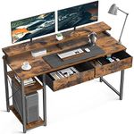 ODK Computer Desk with Drawers, 120 x 50 cm Inch Office Desk with Storage & Shelves, Gaming Desk with Monitor Stand Shelf, Rustic Brown Home Office Desks for Small Spaces