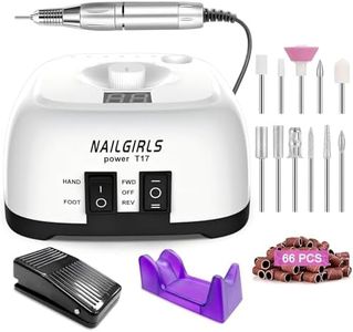 NAILGIRLS Electric Nail Drill, 11 in 1 Nail Drill Set Electric Nail Files Professional 35000RPM Acrylic Nails Gel Nails Manicure Pedicure Polishing Machine for Home and Salon Use with Foot Pedal,White