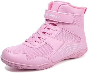 BKWHDAY Kids Wrestling Shoes Youth Boys Girls Boxing Shoes Lightweight Breathable Non Slip for Fitness Powerlifting Pink