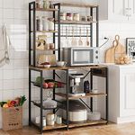 IDEALHOUSE Bakers Rack with Power Outlet, Microwave Stand with 2 Wire Drawer, Industrial Coffee Bar Station, 7-Tier Kitchen Bakers Rack with Large Storage for Spice, Pots Organizer, Rustic Brown